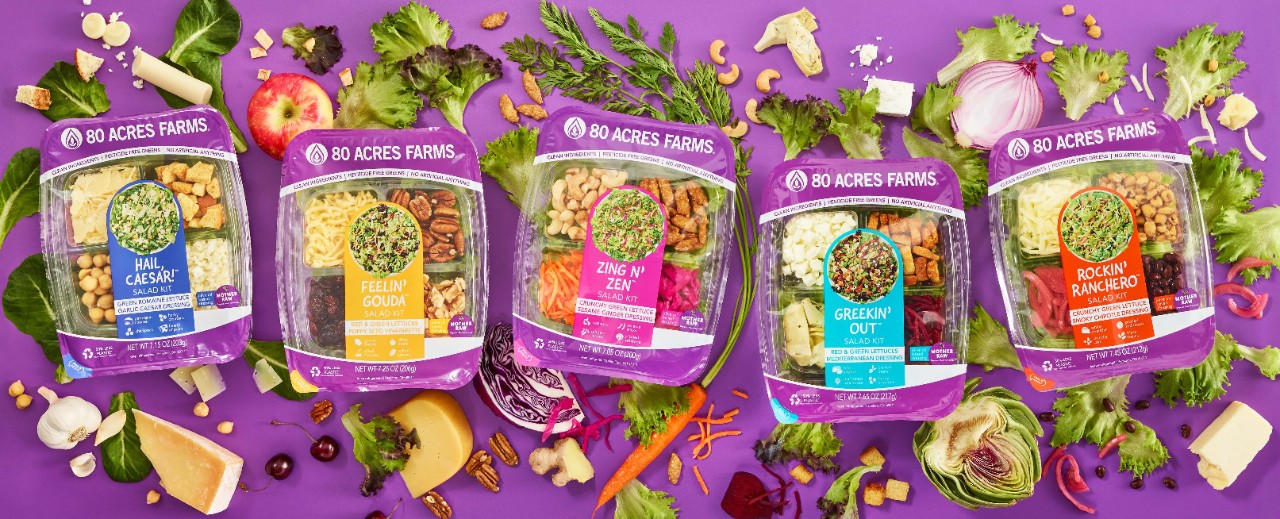 Packaged produce from 80 Acres Farms. 