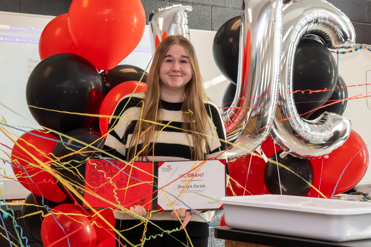West Clermont senior Braelyn Partin after being surprised with news of her admission and scholarships to UC Clermont on UC’s annual Decision Day Jan. 28. 