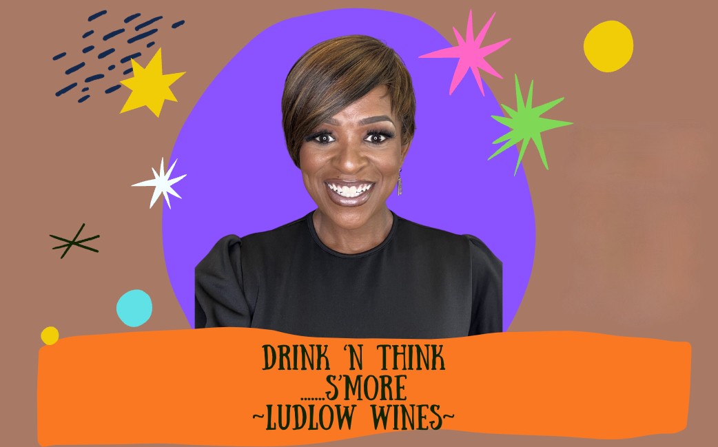 Banner with UC assoc. professor Holly McGee head and shoulders and words at bottom saying, "Drink 'n Think S'more Ludlow Wines."