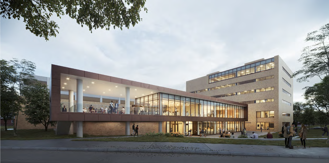 Front of the College of Law at dusk