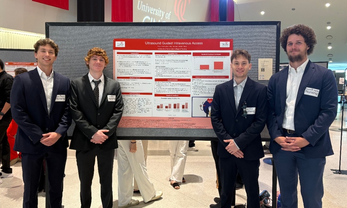 Care Crew team members presenting at UC's Undergraduate Scholarly Showcase