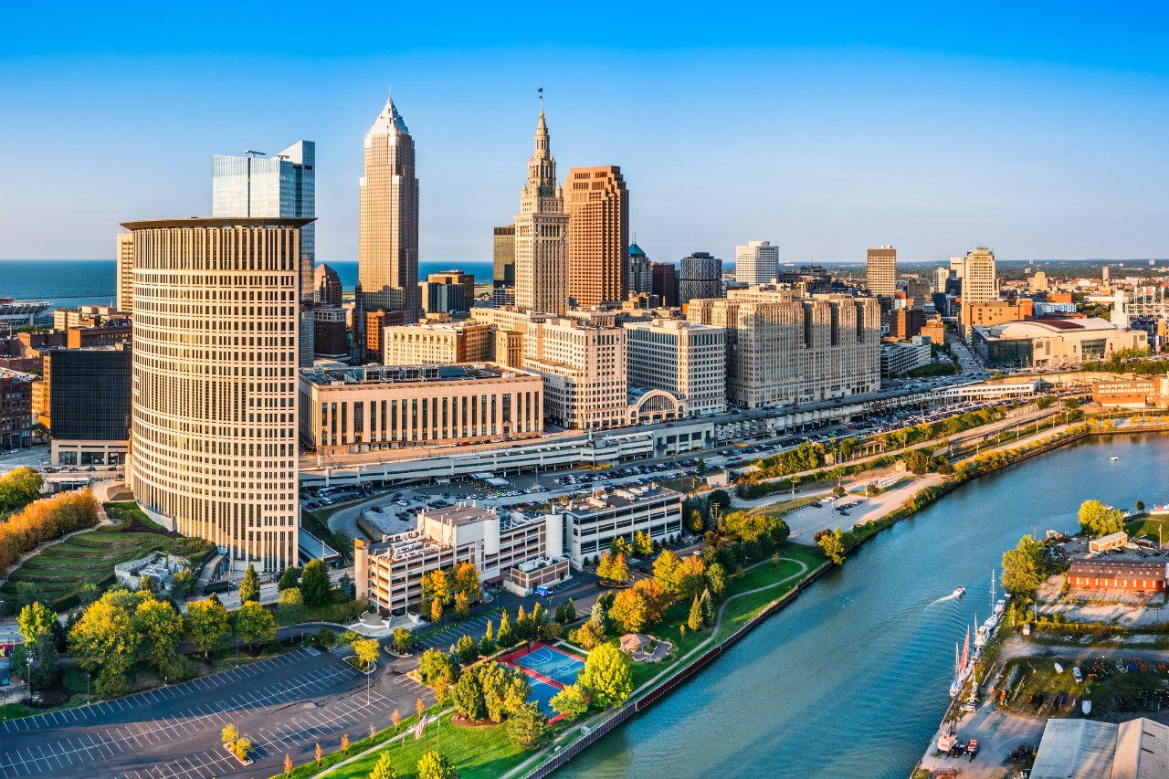 aerial image of the city of Cleveland in Ohio
