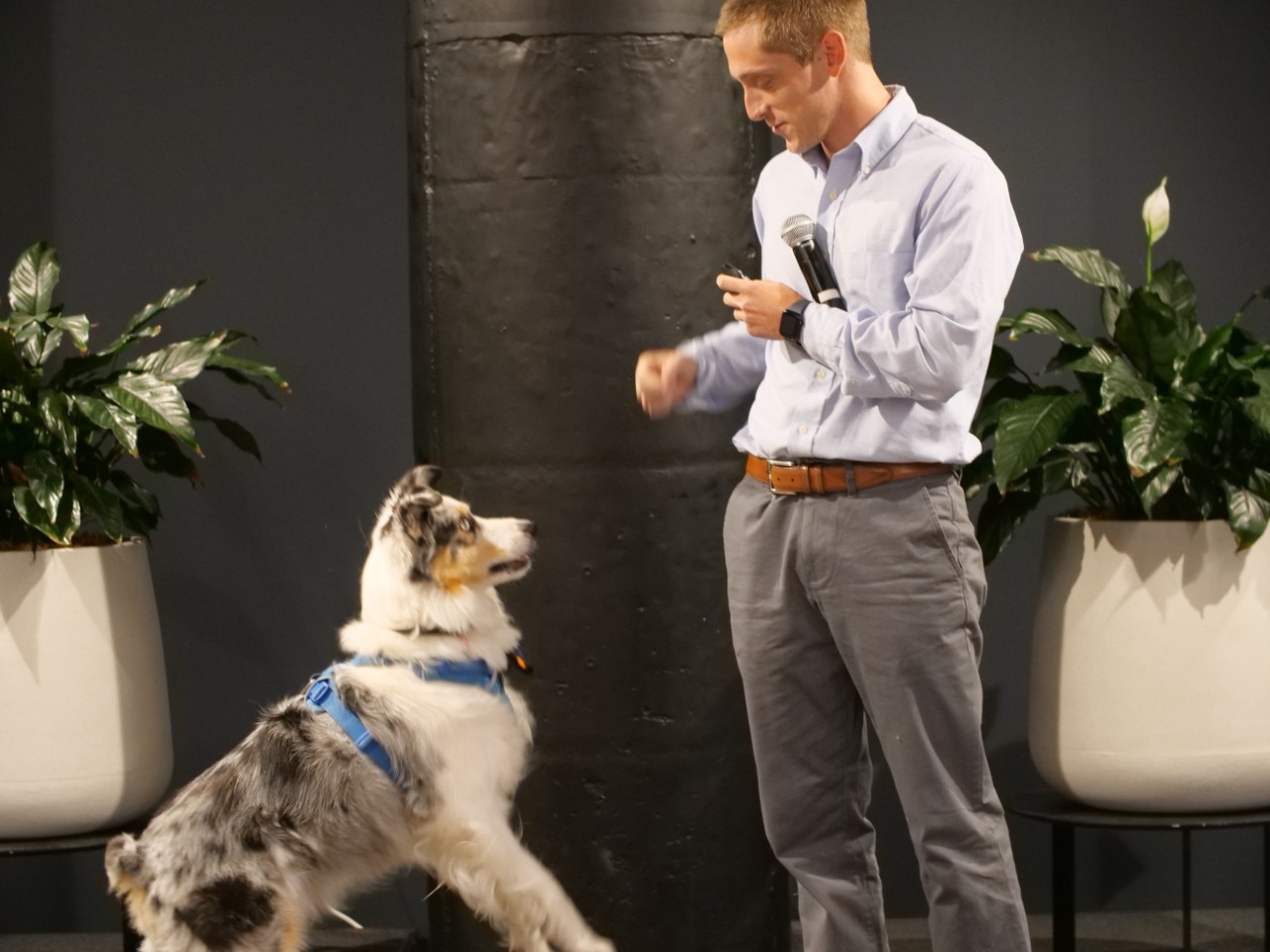Photo of Zach Moore, CEO and founder of nala, with his dog Linux. 