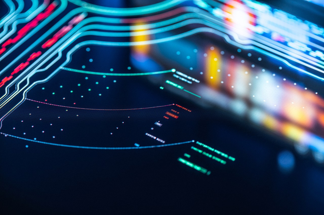 computer screen with data markers