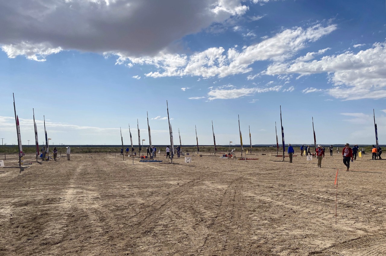 Rows of rockets line the desert in Midland, Texas.