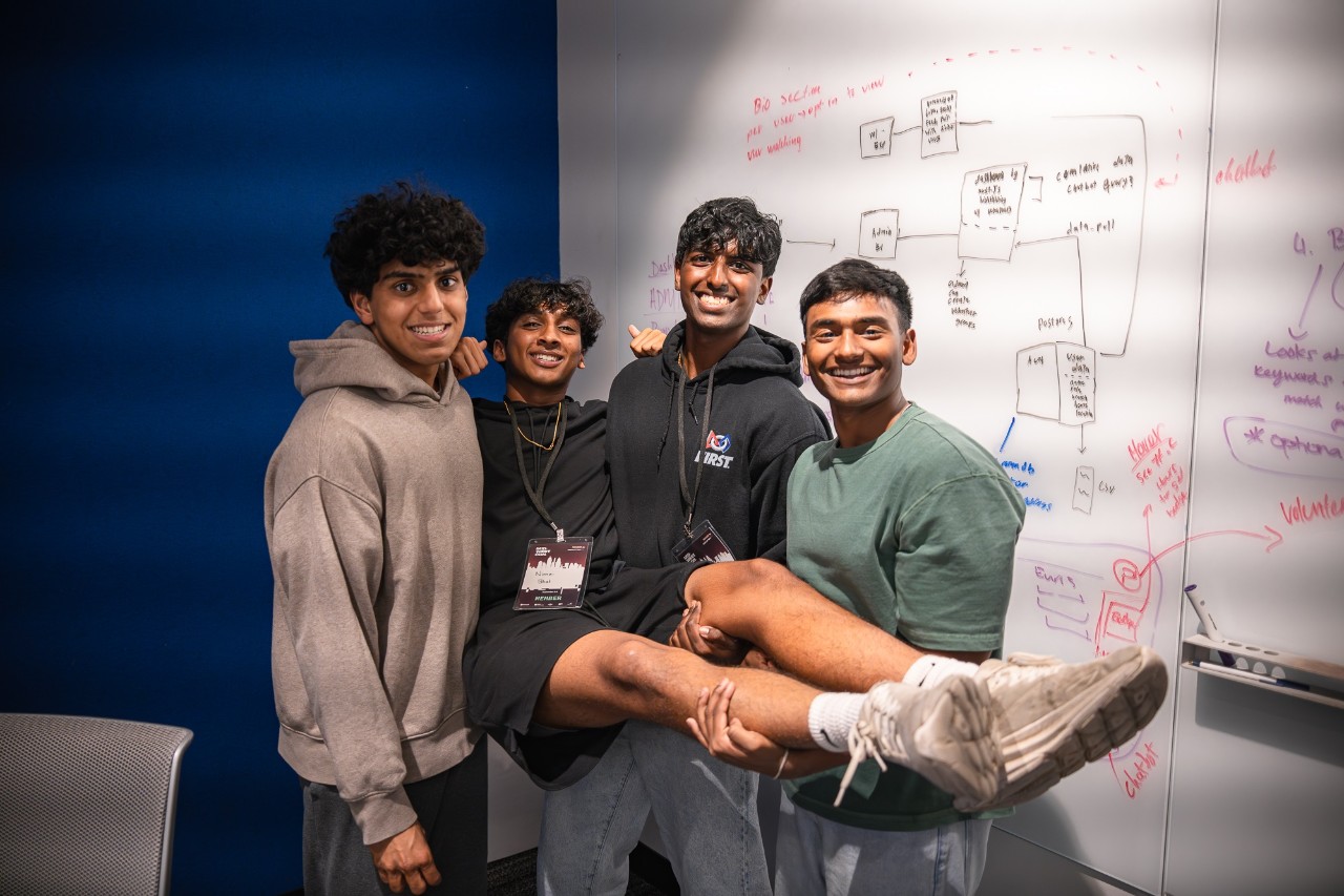 Winners from the Future of Data Hackathon: Saran Kalaiyarasan, Nimai Bhat, Nikhil Kasam and Agastya Mishra