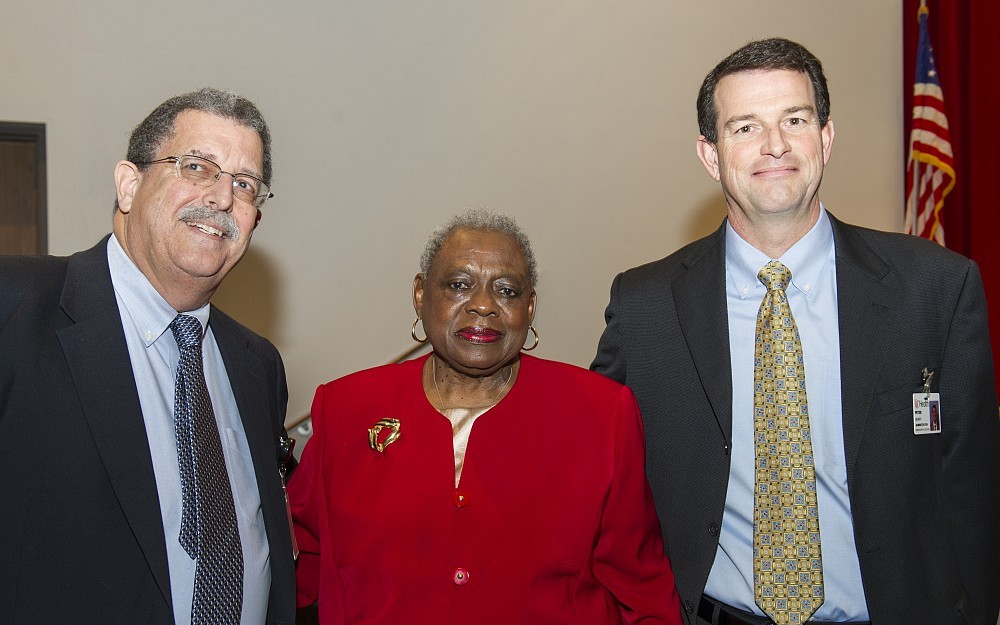 College of Medicine Dean William Ball (left) is shown with Dolores Lindsay, president and CEO of the Healthcare Connection, and Peter Gilbert, chief operating officer of UC Health.